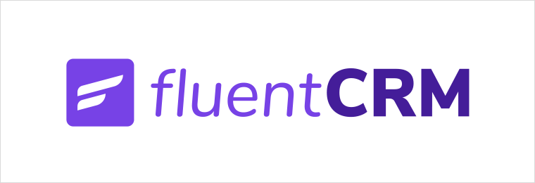 fluentcrm logo modern wordpress crm FluentCRM logo with purple icon and bold CRM text on white background