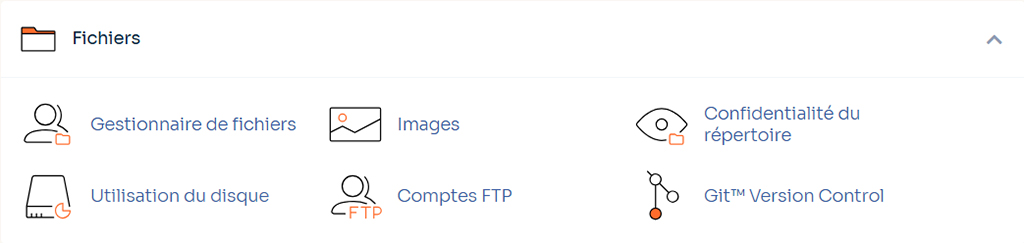 cPanel o2switch tools for managing files, FTP, images and Git on a WordPress site