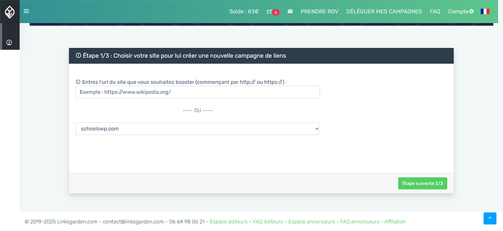 linksgarden avis interface campagne netlinking Linksgarden interface - creating an SEO netlinking campaign (schoolsWP)