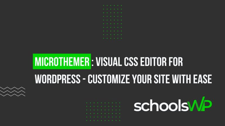 microthemer visual css editor wordpress Microthemer visual CSS editor for WordPress with schoolsWP logo on a modern dark background