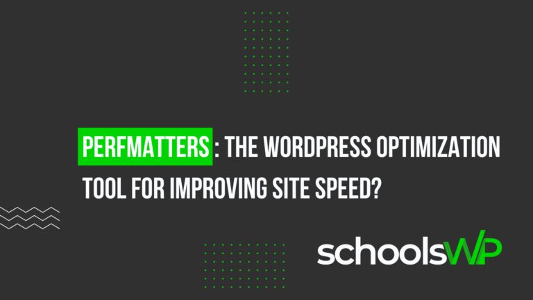 Perfmatters WordPress optimization tool to improve website loading speed, presented with schoolsWP branding