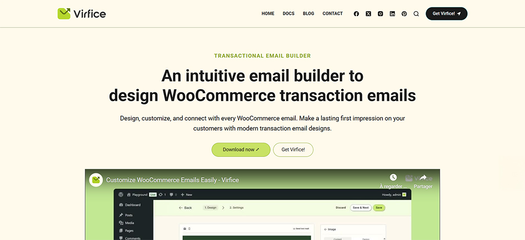 Virfice avis 2025 : plugin WooCommerce pour personnaliser facilement les emails transactionnels WordPress.
