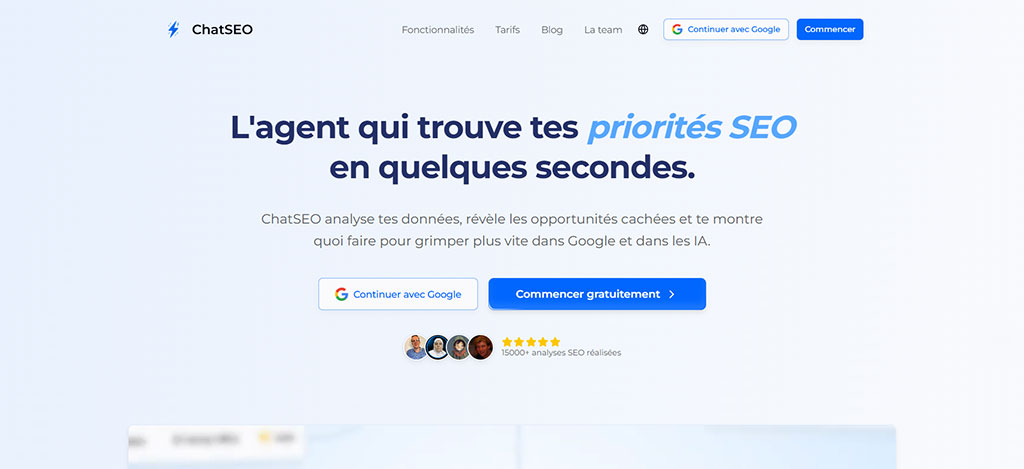 Capture schoolsWP de la page d’accueil ChatSEO, agent SEO basé sur l’intelligence artificielle pour définir rapidement les priorités SEO.