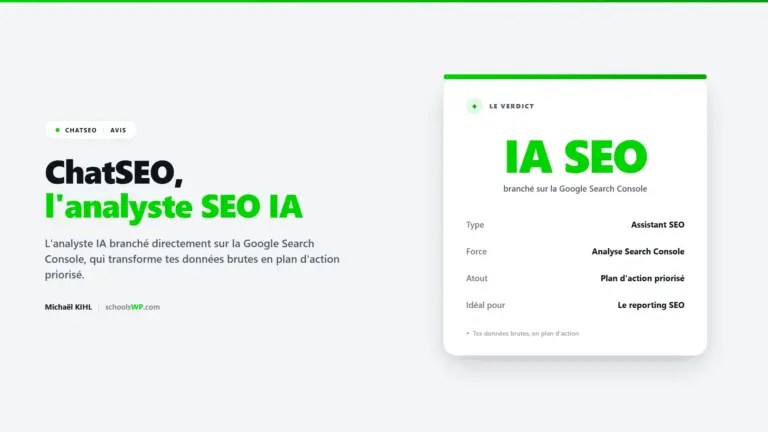 Avis ChatSEO 2026 - l'analyste IA branché sur la Google Search Console qui convertit tes données en plan d'action priorisé