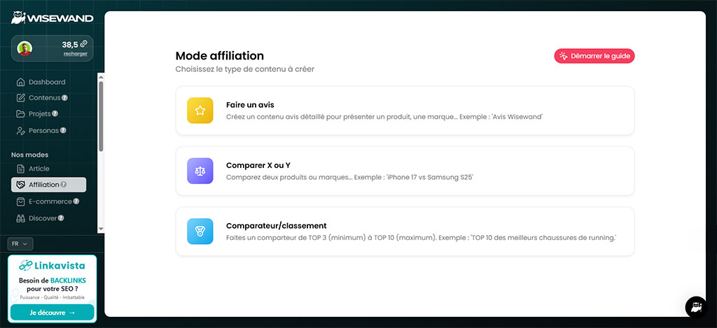 Capture schoolsWP du mode Affiliation de Wisewand avec avis, comparatif X ou Y et comparateur de classement SEO.