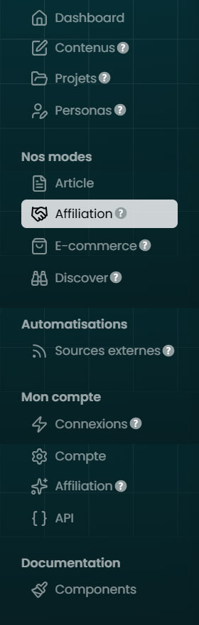 Capture du mode Affiliation WordPress dans un tableau de bord, utilisée par schoolsWP pour un guide SEO et monétisation.