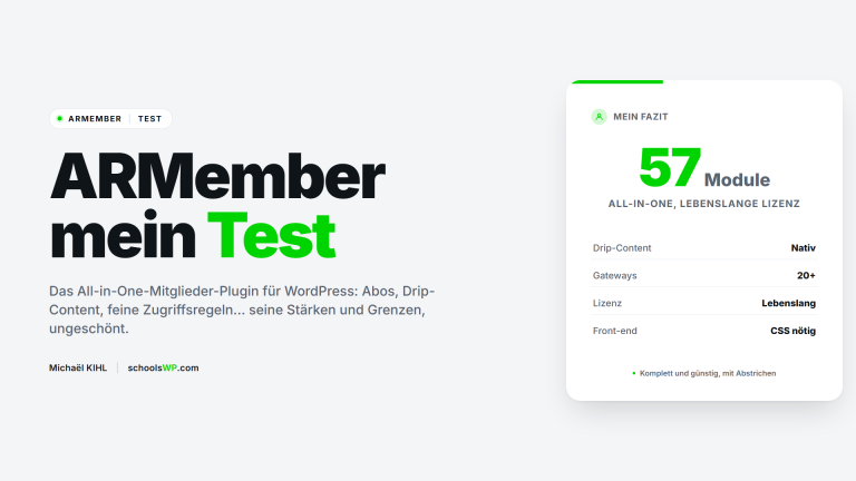 schoolsWP Visual ARMember Test: All-in-One-Mitglieder-Plugin für WordPress, nativer Drip-Content, lebenslange Lizenz, Stärken und Grenzen.