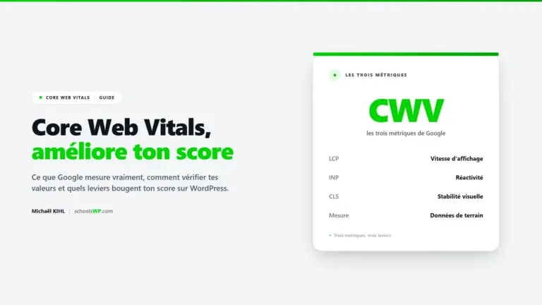 Core Web Vitals sur WordPress - comprendre le LCP, l'INP et le CLS, les mesurer et améliorer ton score, le guide schoolsWP