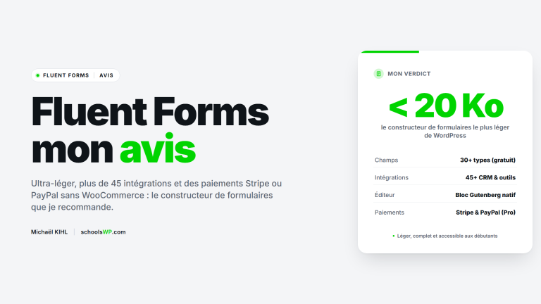 Avis Fluent Forms schoolsWP, le constructeur de formulaires WordPress le plus léger, ultra-rapide et complet