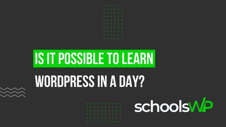 Can you learn WordPress in a day? schoolsWP visual guide for beginners learning WordPress basics fast in 2026.