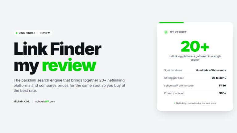 schoolsWP Link Finder review, backlink search engine that centralizes 20+ netlinking platforms