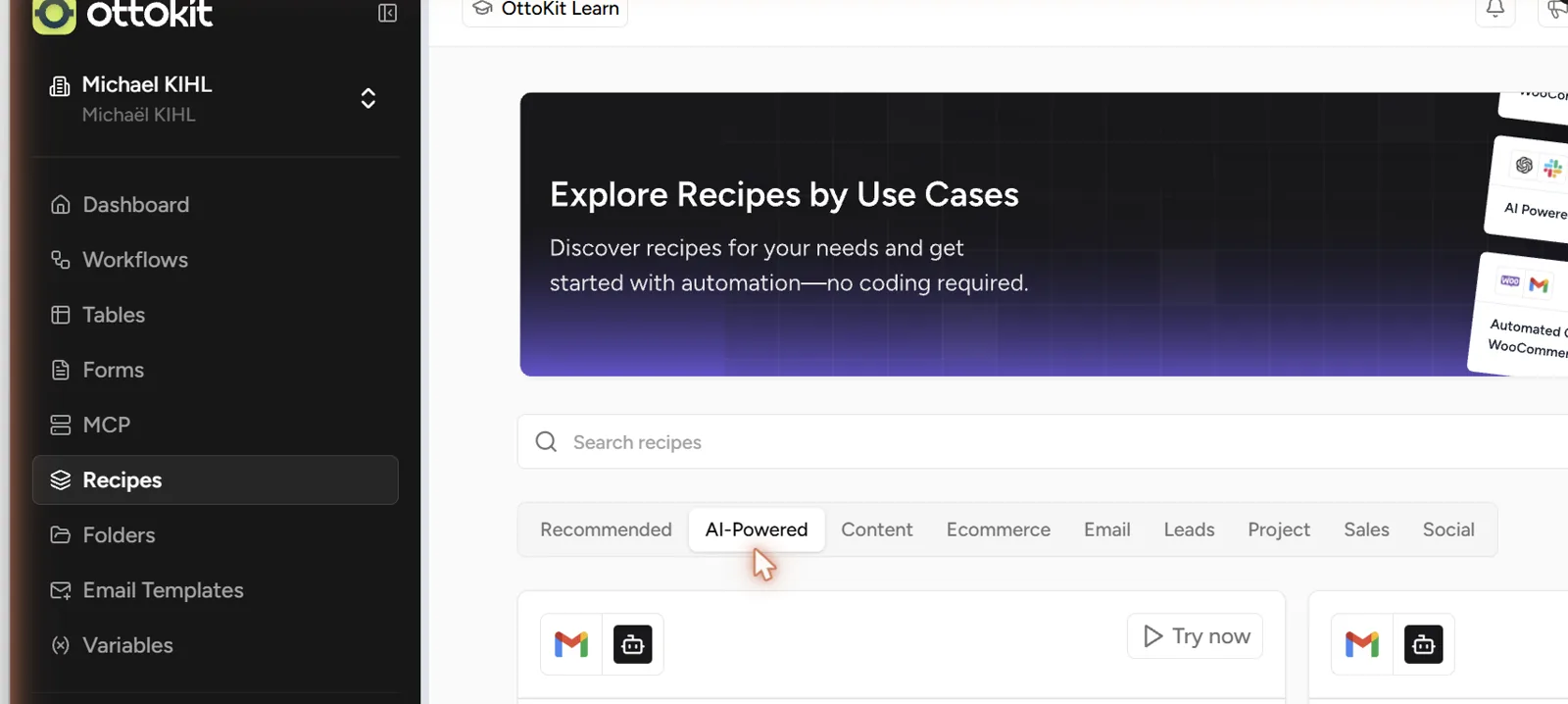 ottokit recipes modeles automatisation Bibliothèque de recettes OttoKit classées par cas d'usage IA, e-commerce, e-mail et leads, avec des modèles d'automatisation prêts à l'emploi