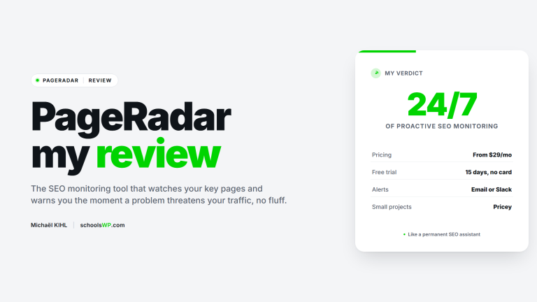 schoolsWP PageRadar review, proactive SEO monitoring tool, 24/7 page surveillance