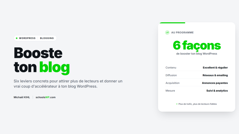 6 façons de booster son blog WordPress : contenu de qualité, réseaux et emailing, annonces payantes, suivi analytics