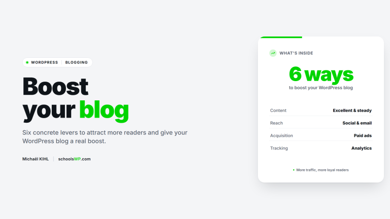 6 ways to boost your WordPress blog: quality content, social and email, paid ads, analytics tracking