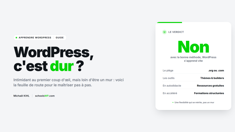 Est-il difficile d'apprendre WordPress : non, avec la bonne méthode (thèmes, builders, ressources gratuites ou formations structurées)