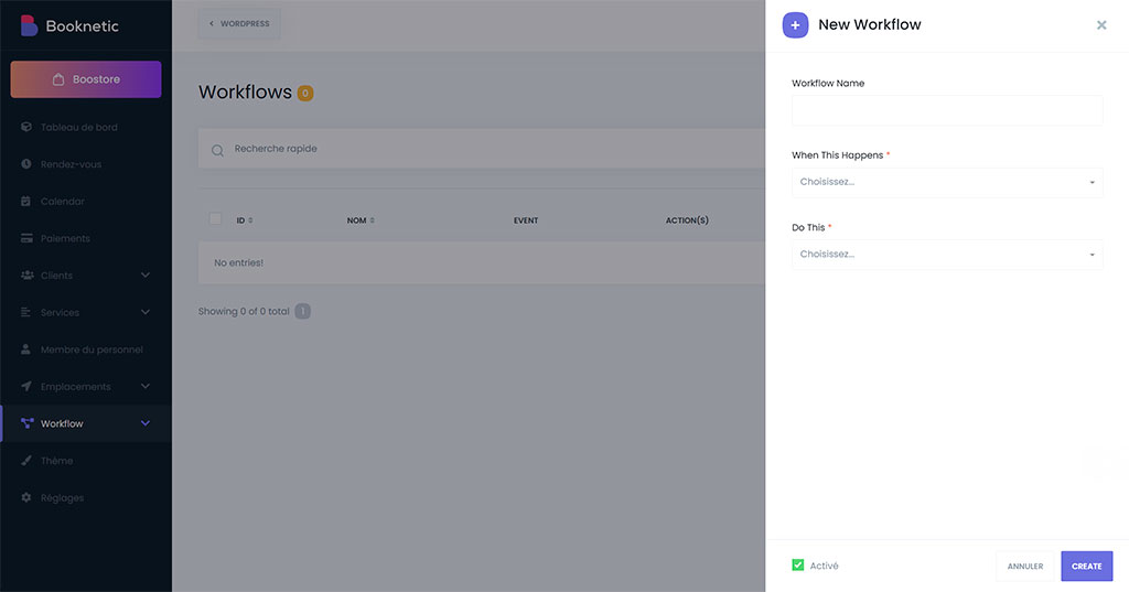 booknetic workflow rappels Création d'un workflow d'automatisation dans Booknetic déclenchant des rappels de rendez-vous automatiques par email et SMS