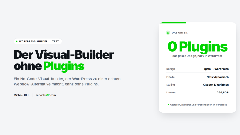 schoolsWP-Test zu Droip, dem No-Code-Visual-Builder, der WordPress ohne Plugins zur Webflow-Alternative macht