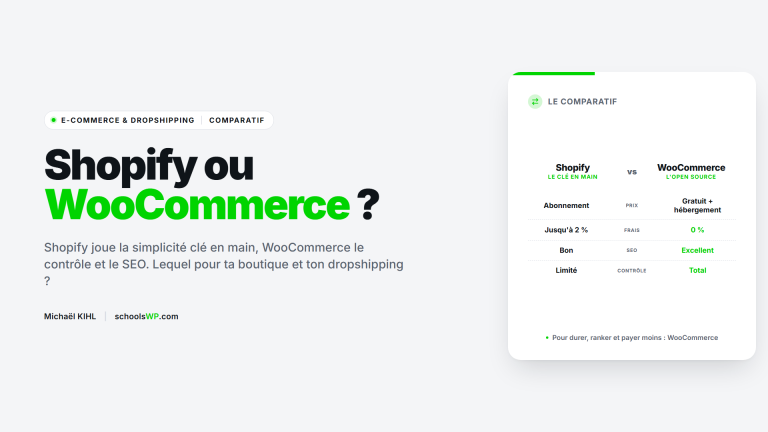 Comparatif Shopify vs WooCommerce : prix, frais, SEO et contrôle pour une boutique e-commerce ou de dropshipping