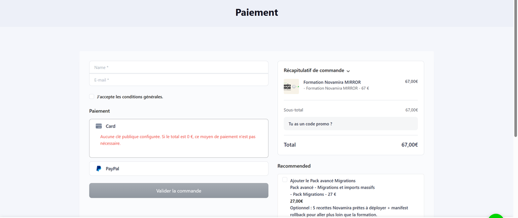 FluentCart : checkout monopage WordPress avec paiement Card et PayPal, code promo et order bump