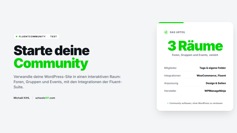 schoolsWP-Test zu FluentCommunity, dem All-in-one-WordPress-Community-Plugin mit Foren, Gruppen und Events