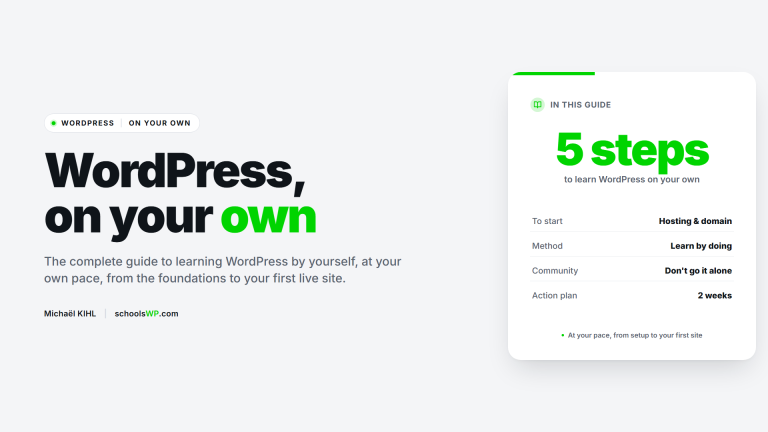 Learn WordPress on your own: 5 key steps, hosting and domain, learn by doing, 2-week action plan