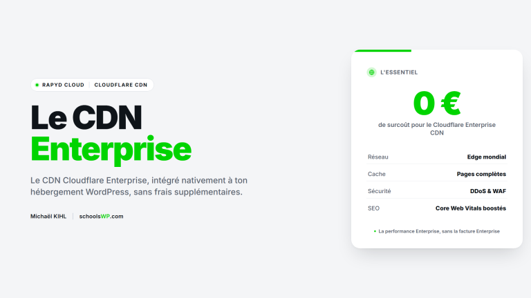 Rapyd Cloud : le CDN Cloudflare Enterprise inclus sans surcoût, réseau Edge mondial, cache de pages complètes, protection DDoS et WAF