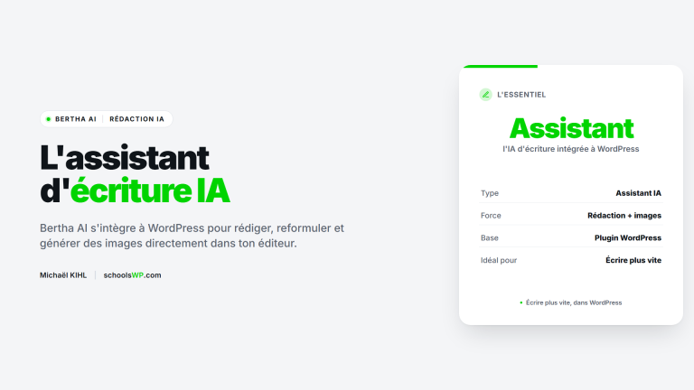 Bertha AI, assistant d ecriture IA pour WordPress - schoolsWP