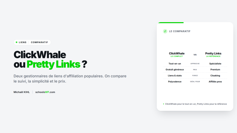 ClickWhale vs Pretty Links : comparatif des gestionnaires de liens d'affiliation | schoolsWP