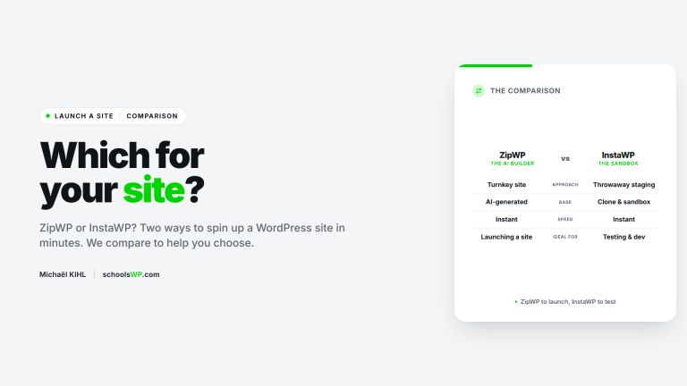 ZipWP vs InstaWP, comparison to launch a WordPress site - schoolsWP