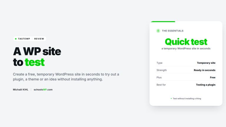 TasteWP: create a temporary WordPress site to test