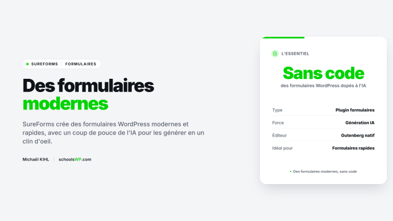 SureForms, formulaires WordPress modernes dopes a l IA - schoolsWP
