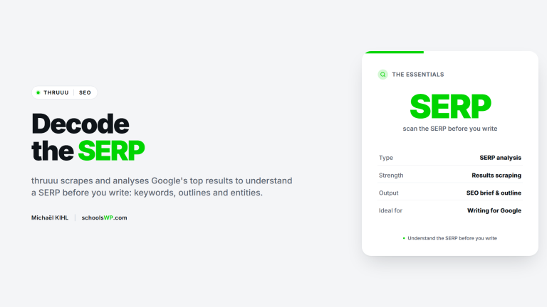 thruuu, Google SERP scraping and analysis tool - schoolsWP
