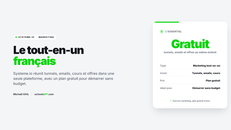 Systeme.io, marketing tout-en-un avec plan gratuit - schoolsWP