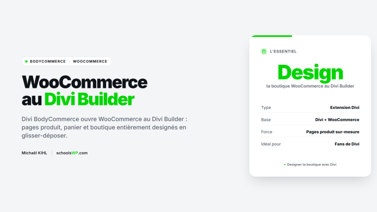 Divi BodyCommerce, WooCommerce au Divi Builder - schoolsWP