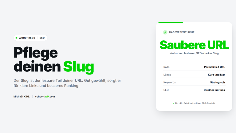 Slug in WordPress: der lesbare Teil der URL, kurz, klar, mit strategischen Keywords für SEO