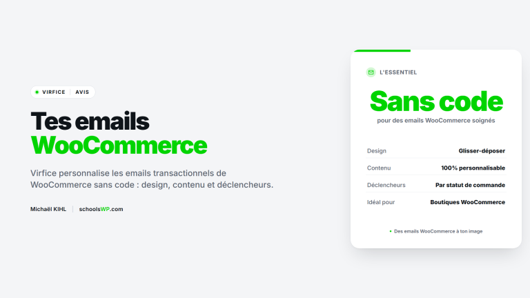 Virfice avis emails WooCommerce - schoolsWP