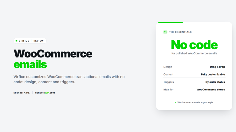 Virfice WooCommerce emails review - schoolsWP