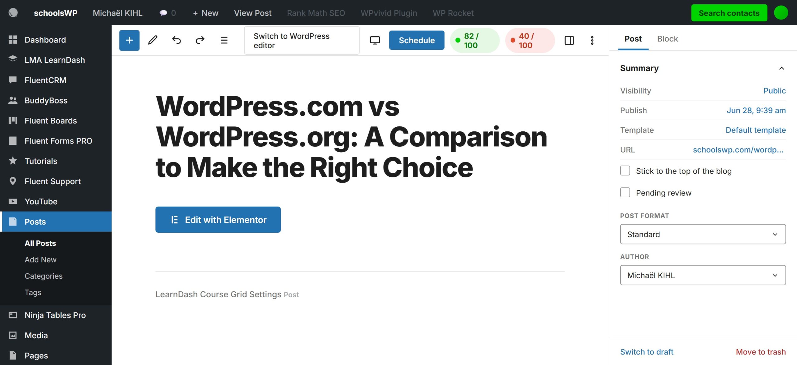 wordpress post editor interface scaled WordPress article editing interface showing a comparative article between WordPress.com and WordPress.org