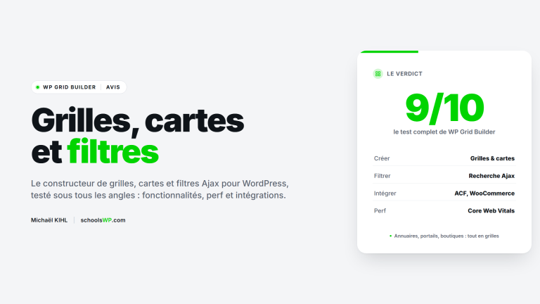 Avis schoolsWP sur WP Grid Builder, constructeur de grilles, cartes et filtres Ajax pour WordPress note 9 sur 10
