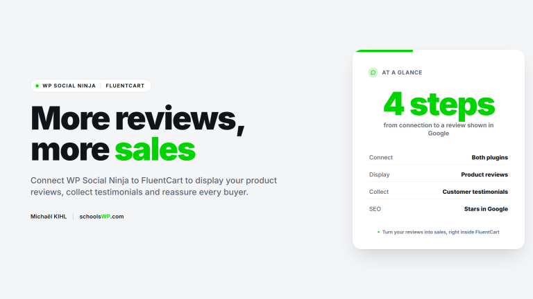 schoolsWP tutorial: connect WP Social Ninja to FluentCart to display product reviews and boost your store sales