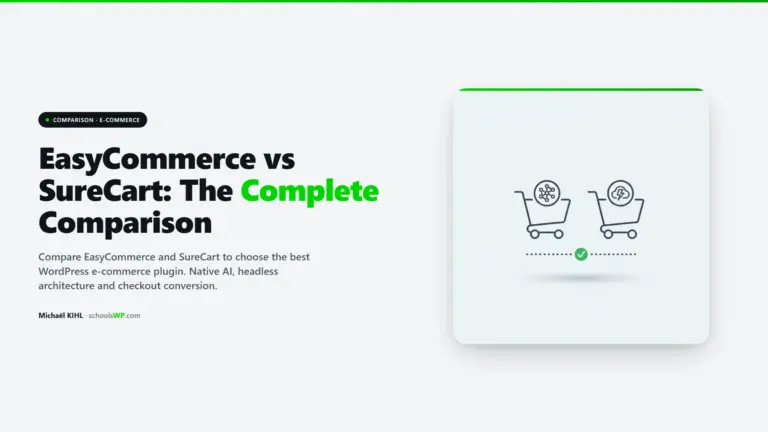 EasyCommerce vs SureCart - WordPress e-commerce comparison for digital products, AI checkout and speed, schoolsWP cover