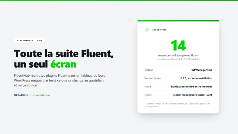 Visuel d’ouverture de l’avis FluentHub : 14 extensions de l’écosystème Fluent, l’éditeur, la version, la force et la limite