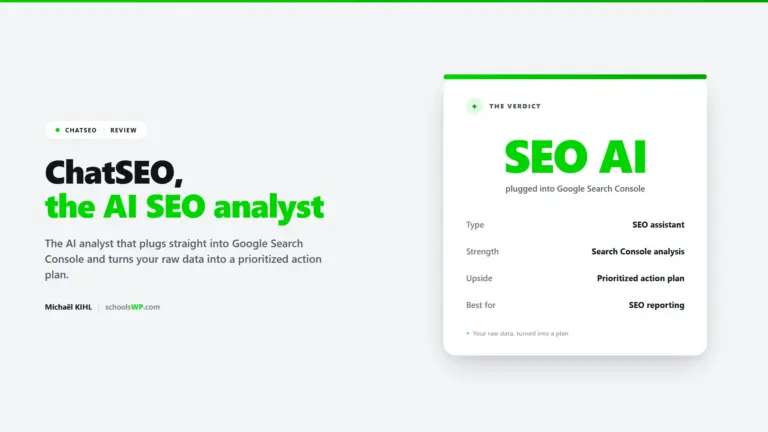 ChatSEO review 2026 - the AI analyst plugged into Google Search Console that turns raw data into an action plan, schoolsWP